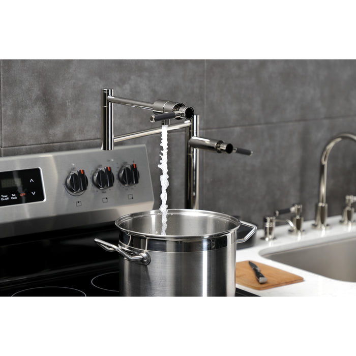 Kingston Sona KS4706DKL - Kaiser Two-Handle 1-Hole Deck Mount Pot Filler Faucet, Polished Nickel