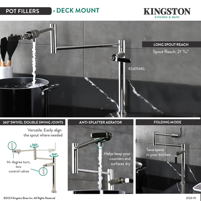 Kingston Sona KS4706KL - Whitaker Two-Handle 1-Hole Deck Mount Pot Filler Faucet, Polished Nickel