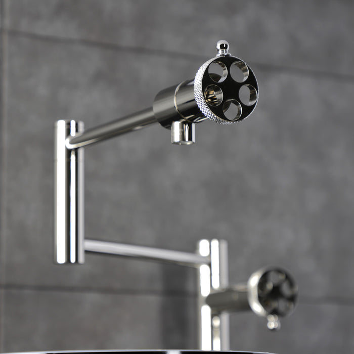 Kingston Sona KS4706RKX - Webb Two-Handle 1-Hole Deck Mount Pot Filler Faucet with Knurled Handle, Polished Nickel