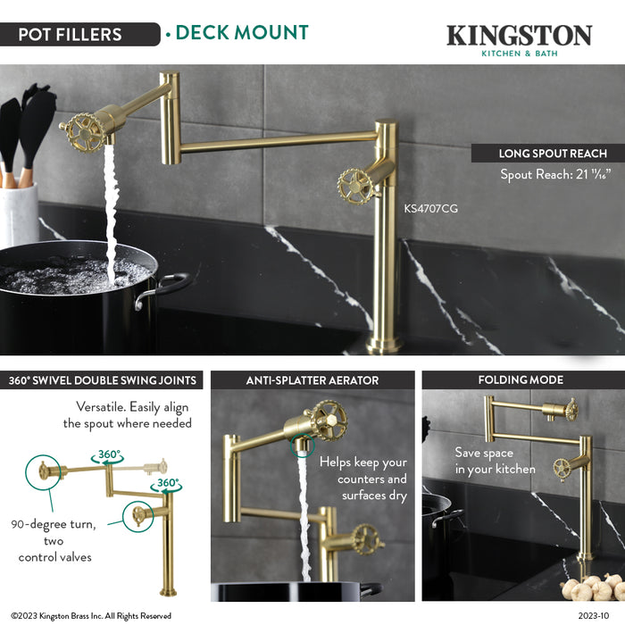 Kingston Sona KS4707CG - Fuller Two-Handle 1-Hole Deck Mount Pot Filler Faucet, Brushed Brass