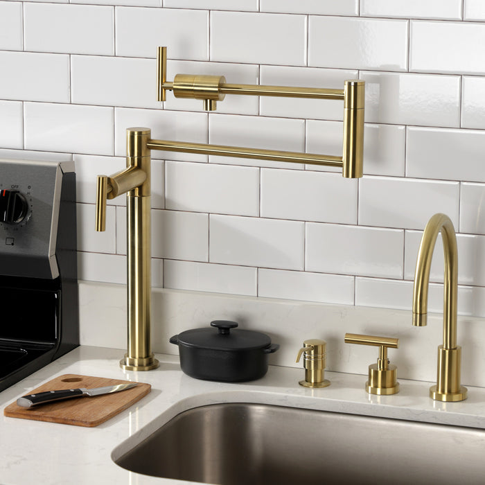 Kingston Sona KS4707CML - Manhattan Two-Handle 1-Hole Deck Mount Pot Filler Faucet, Brushed Brass