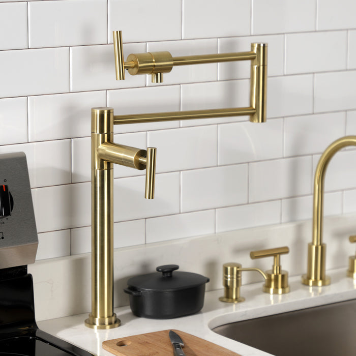 Kingston Sona KS4707CML - Manhattan Two-Handle 1-Hole Deck Mount Pot Filler Faucet, Brushed Brass