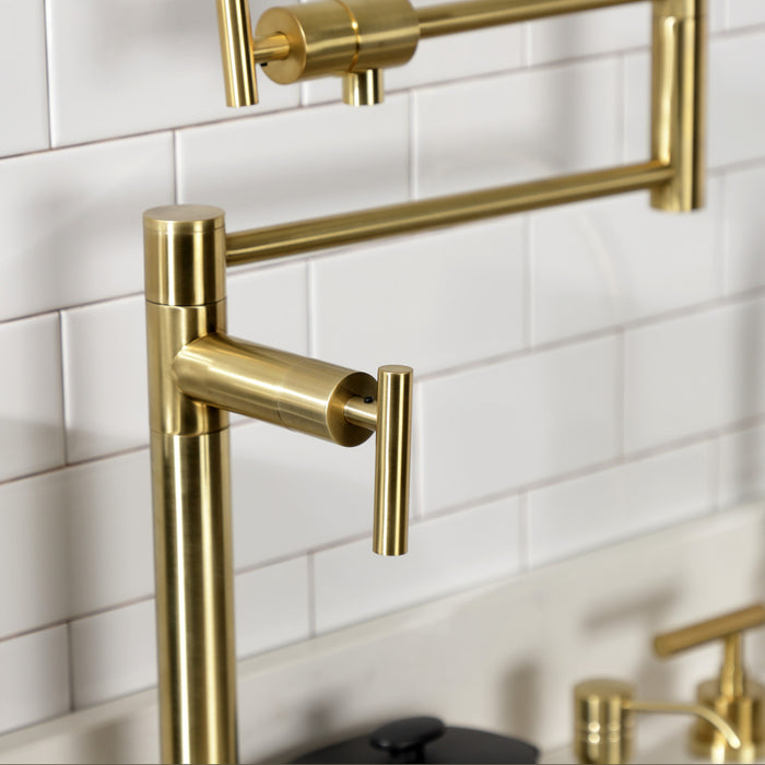 Kingston Sona KS4707CML - Manhattan Two-Handle 1-Hole Deck Mount Pot Filler Faucet, Brushed Brass