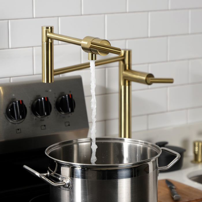 Kingston Sona KS4707CML - Manhattan Two-Handle 1-Hole Deck Mount Pot Filler Faucet, Brushed Brass