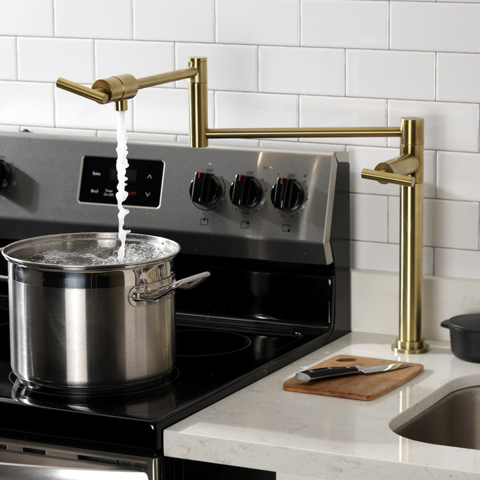 Kingston Sona KS4707CML - Manhattan Two-Handle 1-Hole Deck Mount Pot Filler Faucet, Brushed Brass