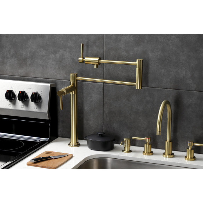 Kingston Sona KS4707DL - Concord Two-Handle 1-Hole Deck Mount Pot Filler Faucet, Brushed Brass