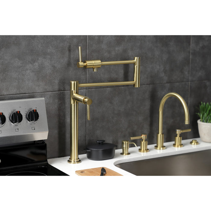 Kingston Sona KS4707DL - Concord Two-Handle 1-Hole Deck Mount Pot Filler Faucet, Brushed Brass