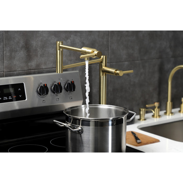 Kingston Sona KS4707DL - Concord Two-Handle 1-Hole Deck Mount Pot Filler Faucet, Brushed Brass
