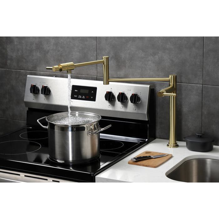 Kingston Sona KS4707DL - Concord Two-Handle 1-Hole Deck Mount Pot Filler Faucet, Brushed Brass