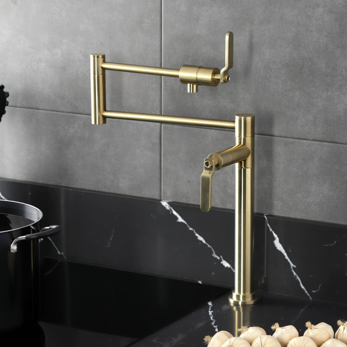 Kingston Sona KS4707KL - Whitaker Two-Handle 1-Hole Deck Mount Pot Filler Faucet, Brushed Brass