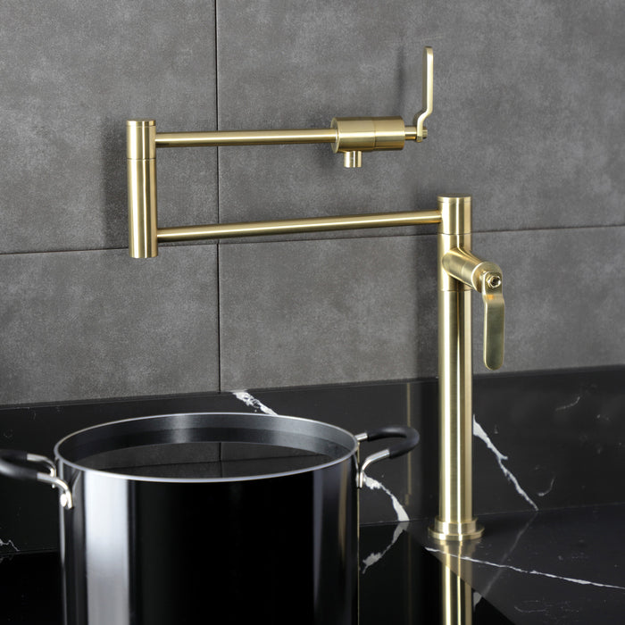 Kingston Sona KS4707KL - Whitaker Two-Handle 1-Hole Deck Mount Pot Filler Faucet, Brushed Brass