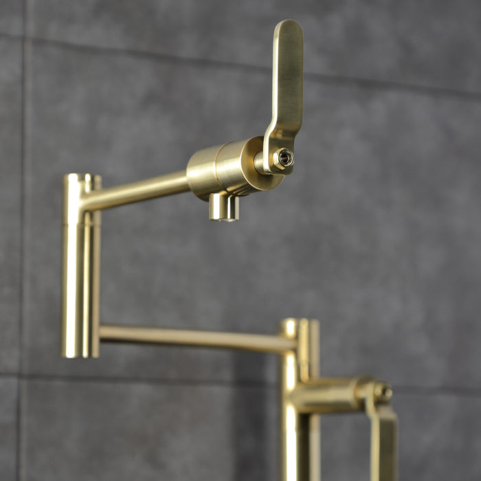 Kingston Sona KS4707KL - Whitaker Two-Handle 1-Hole Deck Mount Pot Filler Faucet, Brushed Brass