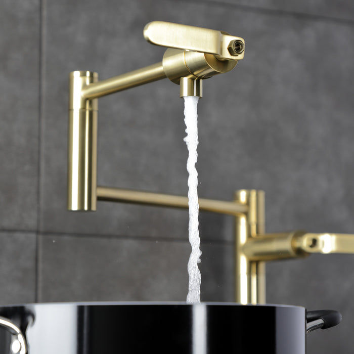Kingston Sona KS4707KL - Whitaker Two-Handle 1-Hole Deck Mount Pot Filler Faucet, Brushed Brass