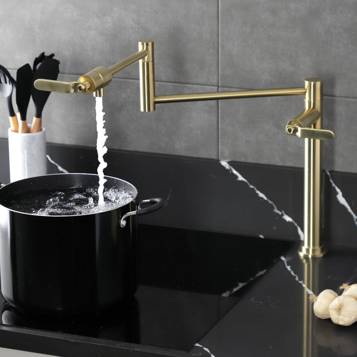 Kingston Sona KS4707KL - Whitaker Two-Handle 1-Hole Deck Mount Pot Filler Faucet, Brushed Brass