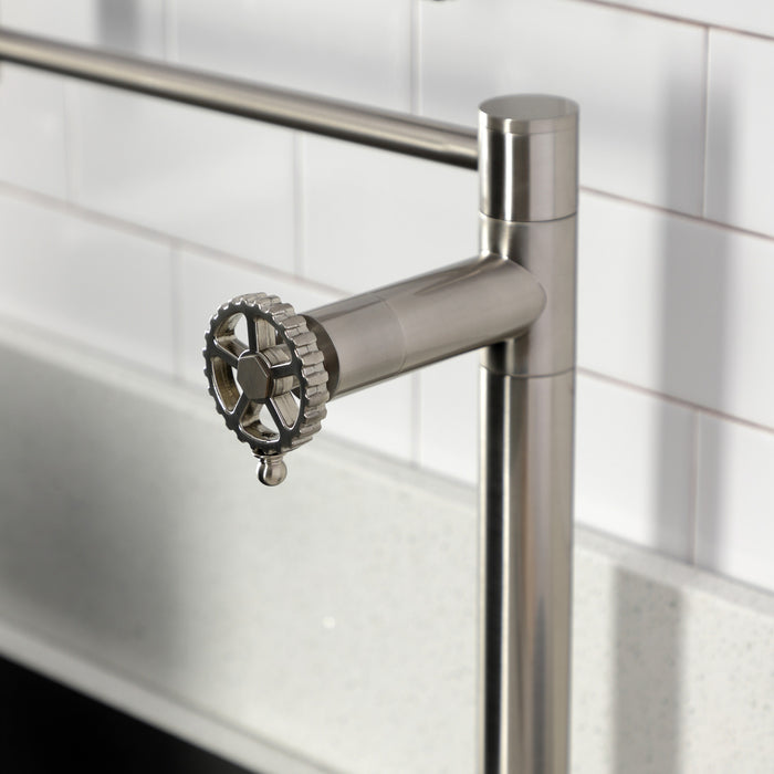 Fuller KS4708CG Two-Handle 1-Hole Deck Mount Pot Filler Faucet, Brushed Nickel