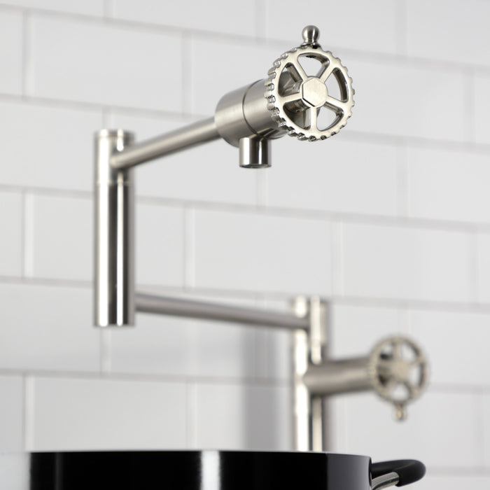 Fuller KS4708CG Two-Handle 1-Hole Deck Mount Pot Filler Faucet, Brushed Nickel