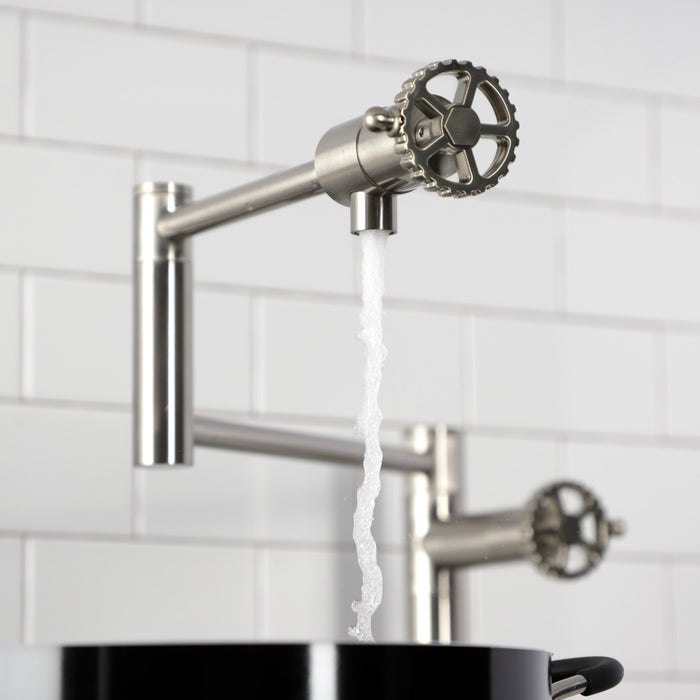 Fuller KS4708CG Two-Handle 1-Hole Deck Mount Pot Filler Faucet, Brushed Nickel