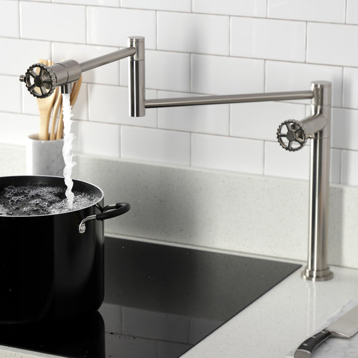 Fuller KS4708CG Two-Handle 1-Hole Deck Mount Pot Filler Faucet, Brushed Nickel