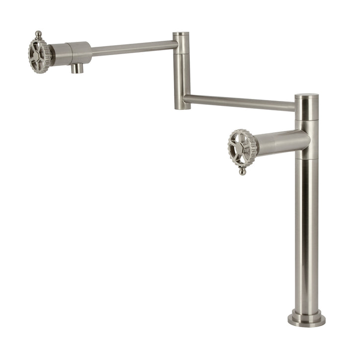Fuller KS4708CG Two-Handle 1-Hole Deck Mount Pot Filler Faucet, Brushed Nickel