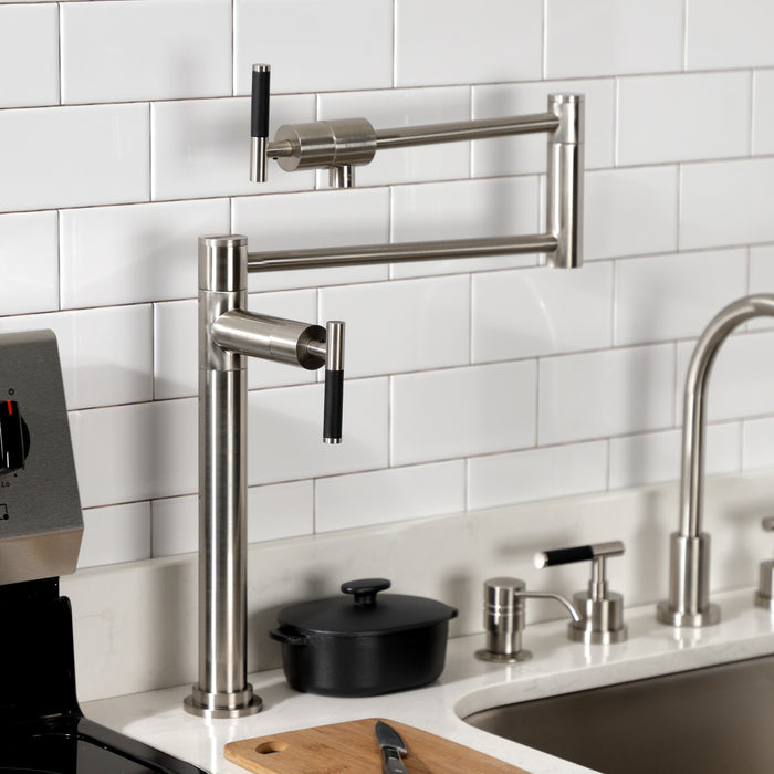 Kingston Sona KS4708CKL - Kaiser Two-Handle 1-Hole Deck Mount Pot Filler Faucet, Brushed Nickel