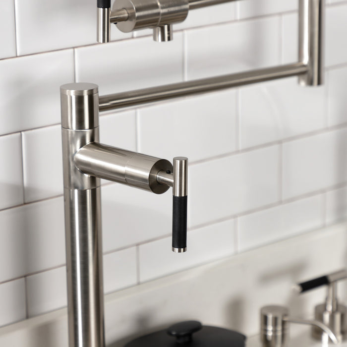 Kingston Sona KS4708CKL - Kaiser Two-Handle 1-Hole Deck Mount Pot Filler Faucet, Brushed Nickel