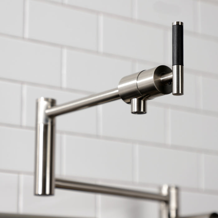 Kingston Sona KS4708CKL - Kaiser Two-Handle 1-Hole Deck Mount Pot Filler Faucet, Brushed Nickel