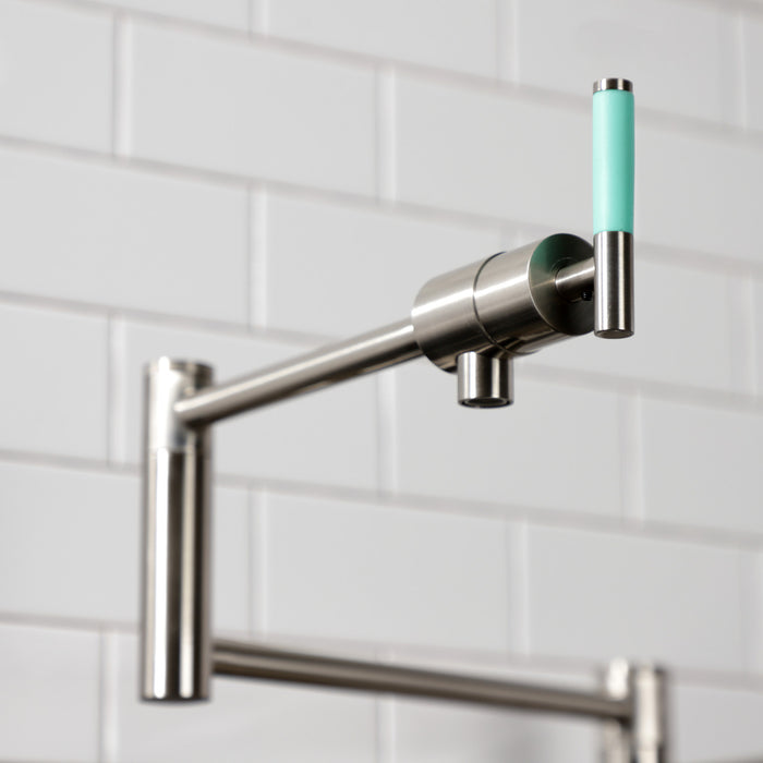 Kingston Sona KS4708CKL - Kaiser Two-Handle 1-Hole Deck Mount Pot Filler Faucet, Brushed Nickel