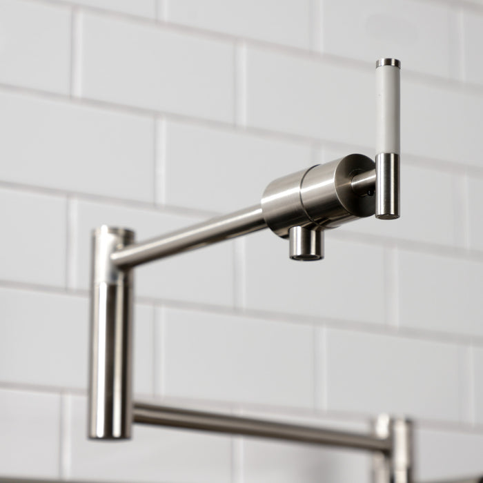 Kingston Sona KS4708CKL - Kaiser Two-Handle 1-Hole Deck Mount Pot Filler Faucet, Brushed Nickel
