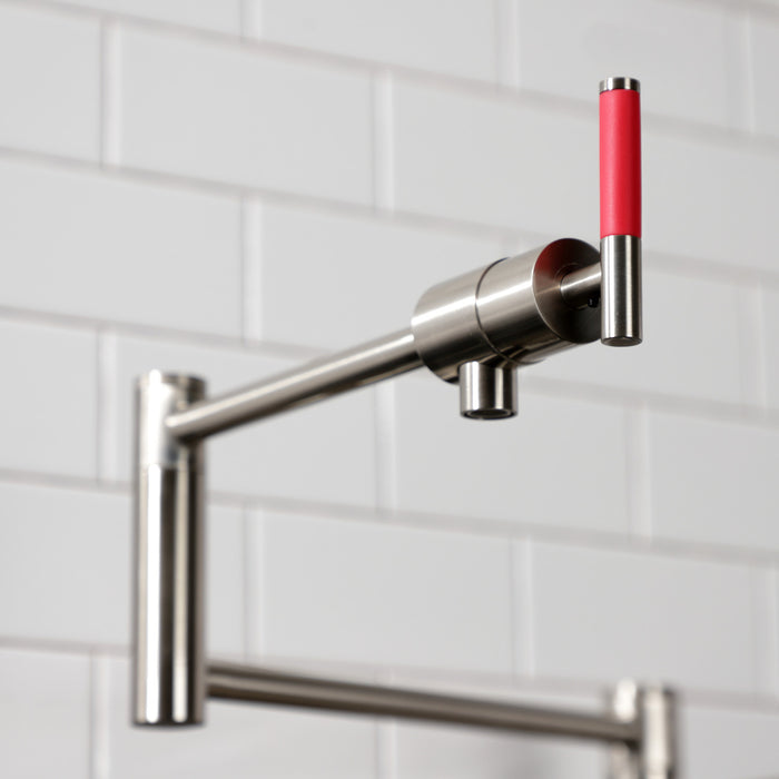 Kingston Sona KS4708CKL - Kaiser Two-Handle 1-Hole Deck Mount Pot Filler Faucet, Brushed Nickel