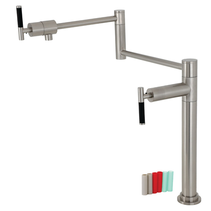 Kingston Sona KS4708CKL - Kaiser Two-Handle 1-Hole Deck Mount Pot Filler Faucet, Brushed Nickel