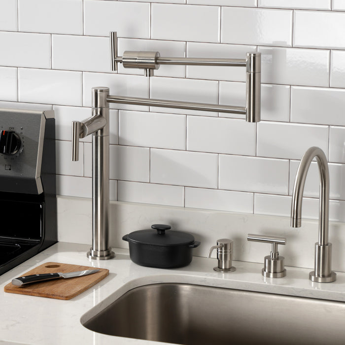 Kingston Sona KS4708CML - Manhattan Two-Handle 1-Hole Deck Mount Pot Filler Faucet, Brushed Nickel