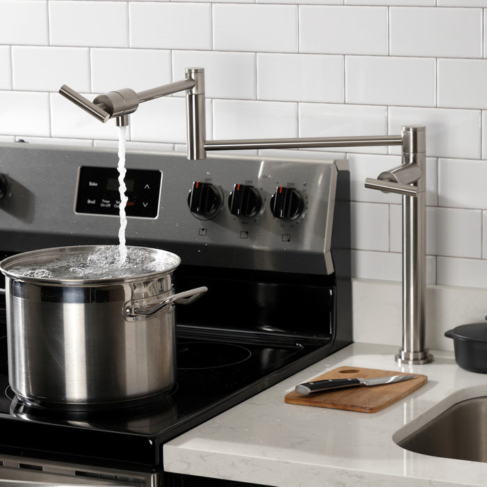 Kingston Sona KS4708CML - Manhattan Two-Handle 1-Hole Deck Mount Pot Filler Faucet, Brushed Nickel