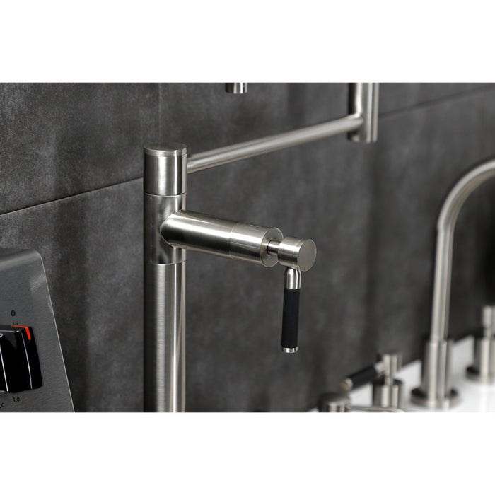 Kingston Sona KS4708DKL - Kaiser Two-Handle 1-Hole Deck Mount Pot Filler Faucet, Brushed Nickel