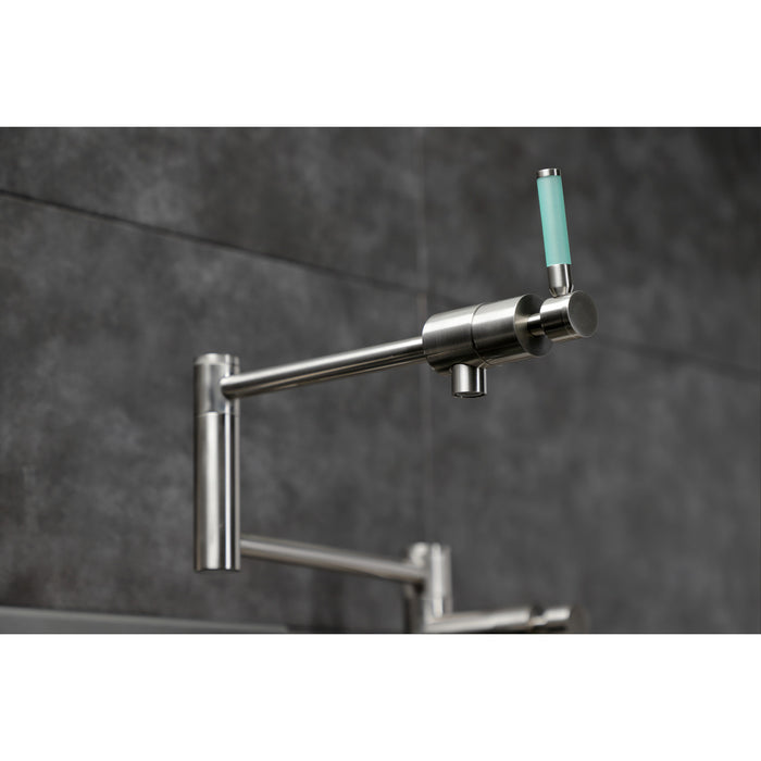 Kingston Sona KS4708DKL - Kaiser Two-Handle 1-Hole Deck Mount Pot Filler Faucet, Brushed Nickel