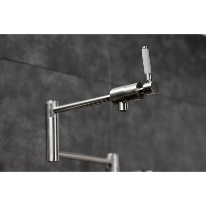 Kingston Sona KS4708DKL - Kaiser Two-Handle 1-Hole Deck Mount Pot Filler Faucet, Brushed Nickel