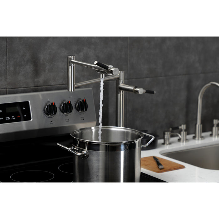 Kingston Sona KS4708DKL - Kaiser Two-Handle 1-Hole Deck Mount Pot Filler Faucet, Brushed Nickel