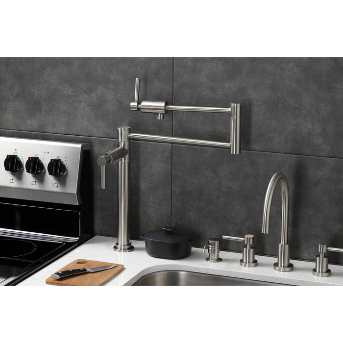 Kingston Sona KS4708DL - Concord Two-Handle 1-Hole Deck Mount Pot Filler Faucet, Brushed Nickel