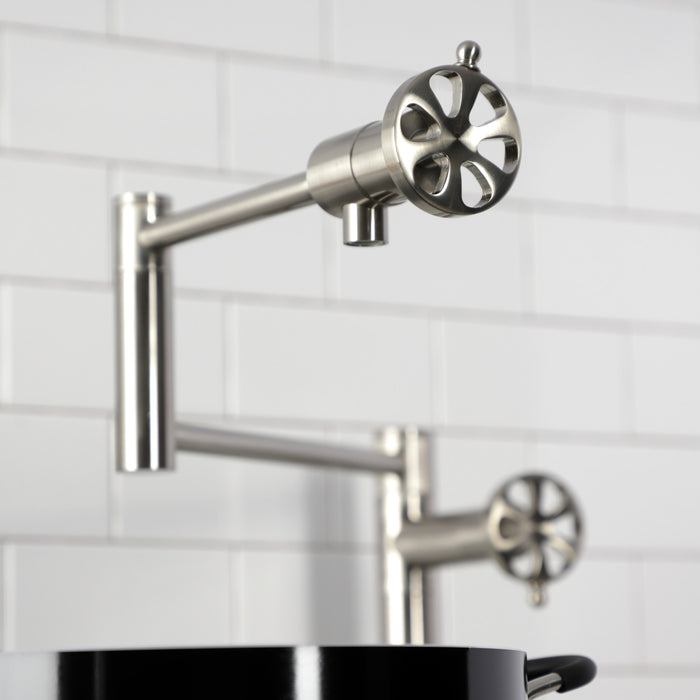Kingston Sona KS4708RX - Belknap Two-Handle 1-Hole Deck Mount Pot Filler Faucet, Brushed Nickel