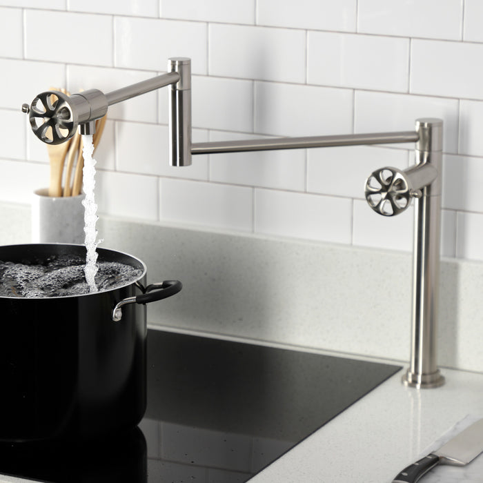 Kingston Sona KS4708RX - Belknap Two-Handle 1-Hole Deck Mount Pot Filler Faucet, Brushed Nickel