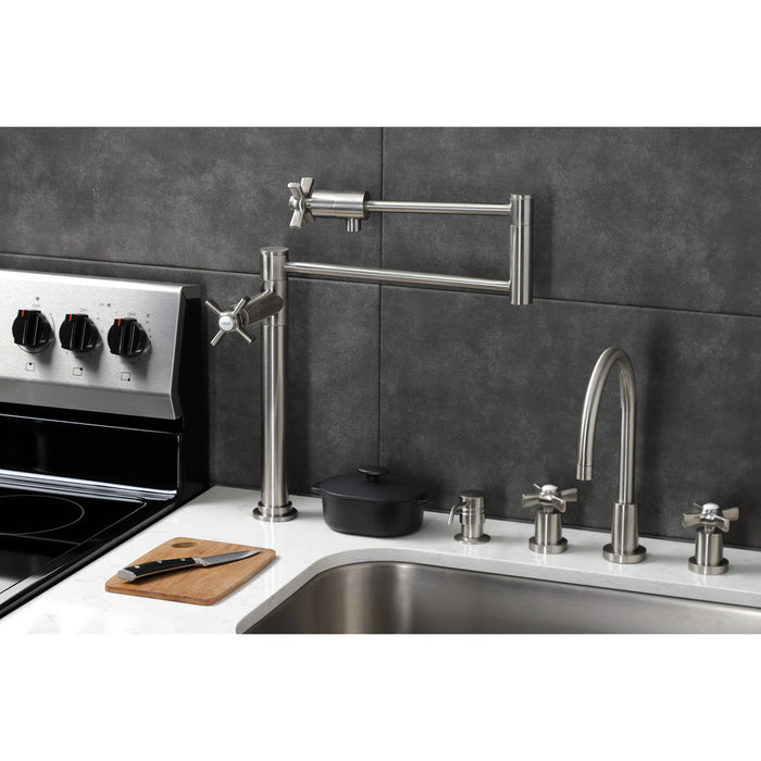 Kingston Tulare KS4708ZX - Millennium Two-Handle 1-Hole Deck Mount Pot Filler Faucet, Brushed Nickel