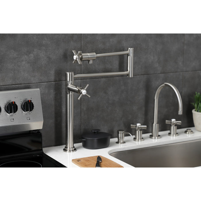 Kingston Tulare KS4708ZX - Millennium Two-Handle 1-Hole Deck Mount Pot Filler Faucet, Brushed Nickel
