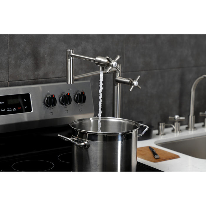 Kingston Tulare KS4708ZX - Millennium Two-Handle 1-Hole Deck Mount Pot Filler Faucet, Brushed Nickel
