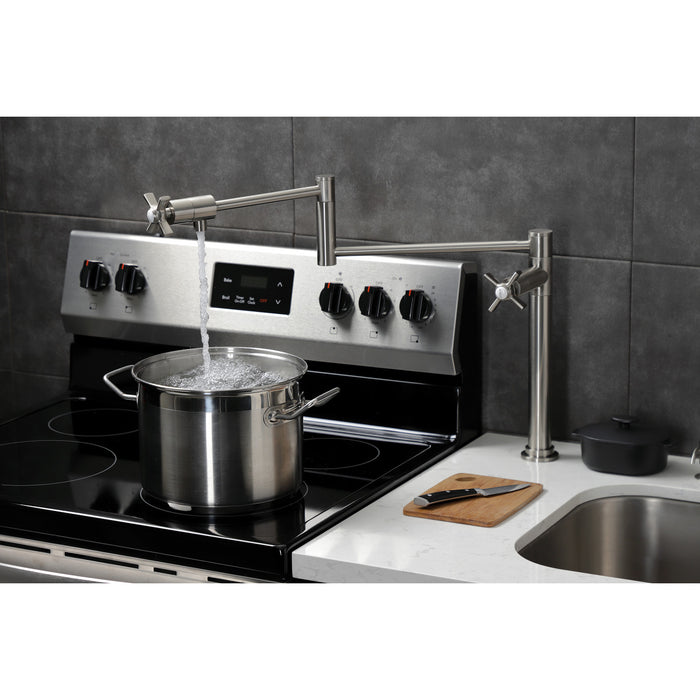 Kingston Tulare KS4708ZX - Millennium Two-Handle 1-Hole Deck Mount Pot Filler Faucet, Brushed Nickel