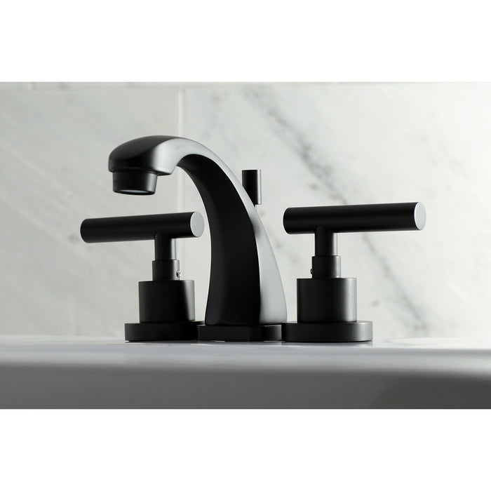 Kingston Tulare KS4940CML - Manhattan Two-Handle 3-Hole Deck Mount Widespread Bathroom Faucet with Brass Pop-Up, Matte Black