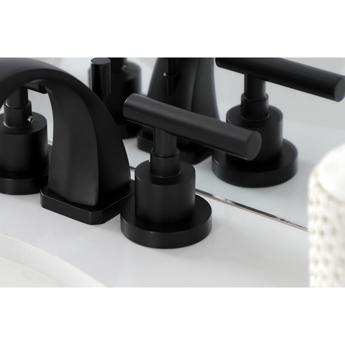 Kingston Tulare KS4940CML - Manhattan Two-Handle 3-Hole Deck Mount Widespread Bathroom Faucet with Brass Pop-Up, Matte Black
