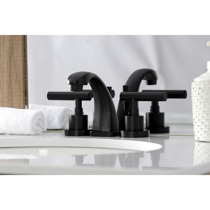 Kingston Tulare KS4940CML - Manhattan Two-Handle 3-Hole Deck Mount Widespread Bathroom Faucet with Brass Pop-Up, Matte Black