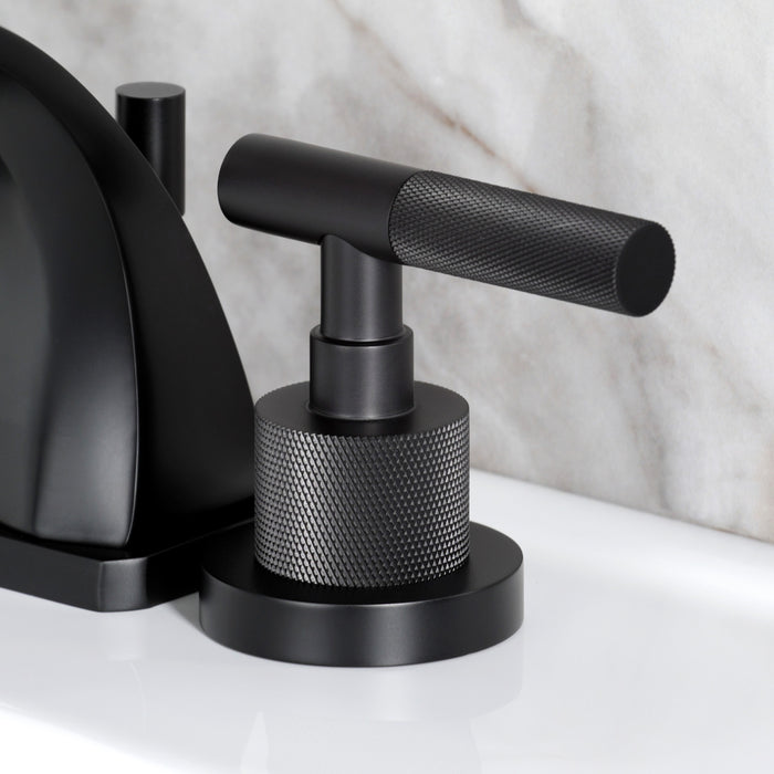 Kingston Sona KS4940KNL - Convergent Two-Handle 3-Hole Deck Mount Widespread Bathroom Faucet with Knurled Handle and Brass Pop-Up, Matte Black
