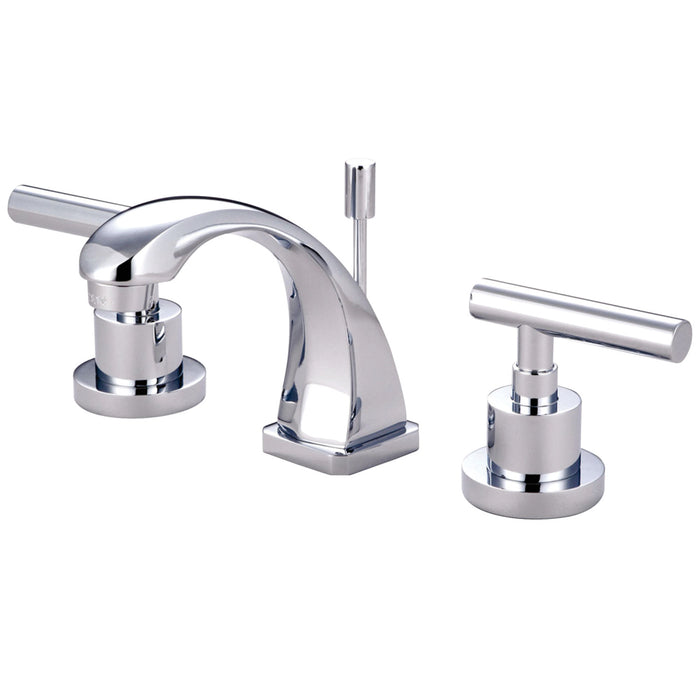 Kingston Tulare KS4941CML - Manhattan Two-Handle 3-Hole Deck Mount Widespread Bathroom Faucet with Brass Pop-Up, Polished Chrome