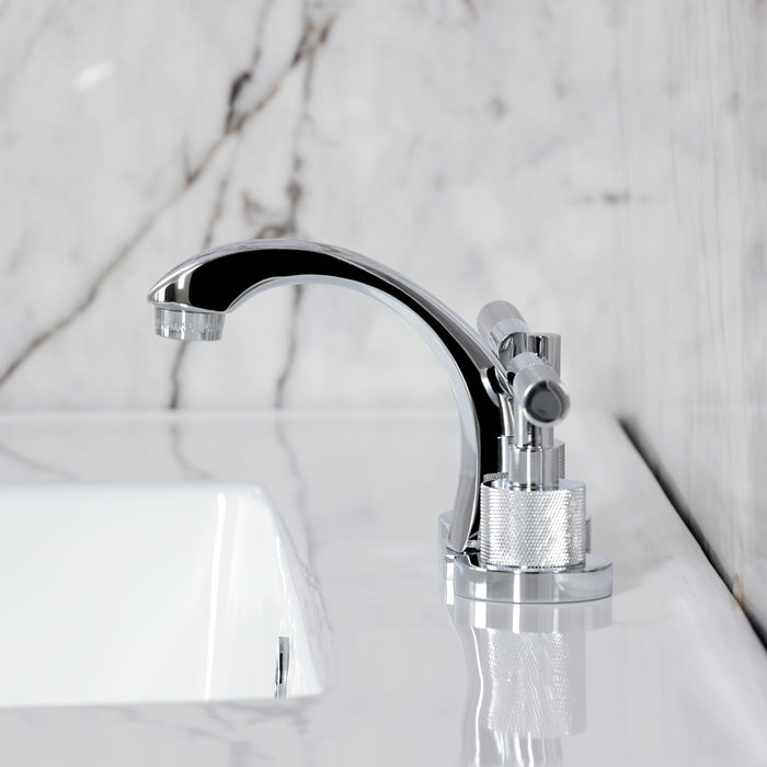 Kingston Sona KS4941KNL - Convergent Two-Handle 3-Hole Deck Mount Widespread Bathroom Faucet with Knurled Handle and Brass Pop-Up, Polished Chrome