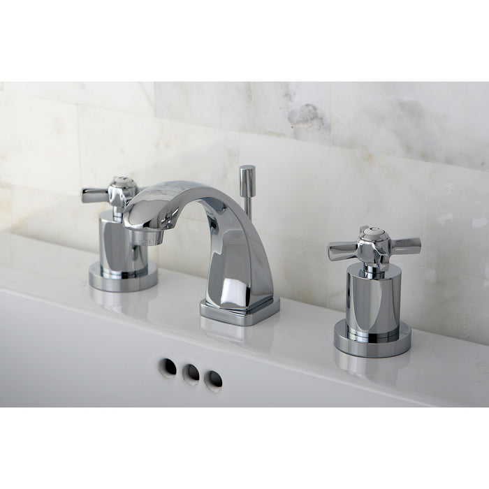 Kingston Tulare KS4941ZX - Millennium Two-Handle 3-Hole Deck Mount Widespread Bathroom Faucet with Brass Pop-Up, Polished Chrome